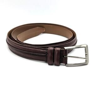 Allen Edmonds Italian Calfskin Leather Belt Brown Silver Tone Hardware USA Sz 46